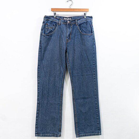 ENYCE Hip Hop Baggy Jeans 37 x 32 Y2K Embroidered Skater Wide Leg Streetwear - Picture 2 of 14